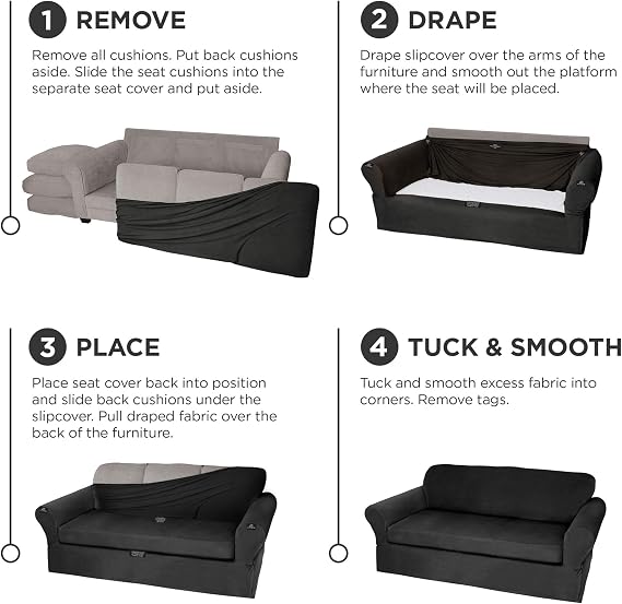 MAYTEX Pixel 2 Piece, Black Chair Slipcover