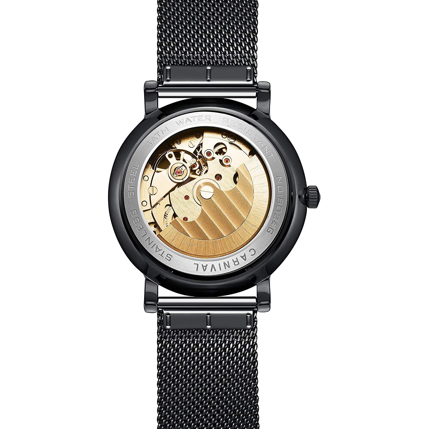 Reloj de pulsera mecánico para hombre, resistente al agua, Tourbillon, correa de malla de acero, reloj de zafiro