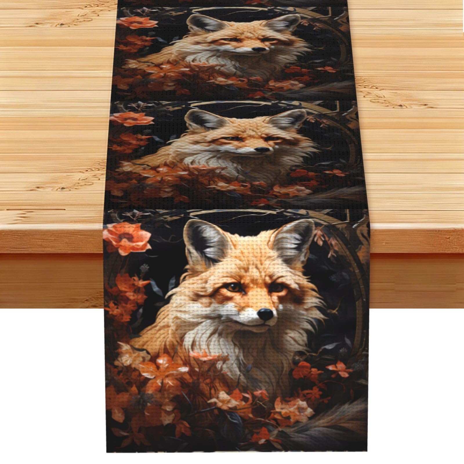 Fox and Flowers Table Runner 13x72 Inch Dining Decor