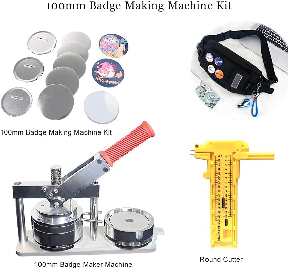 Badge Making Kit, 100Mm Button Maker,Personalized Badge Machine with 100Pcs Consumables Set,Magnet Maker, Badge Maker