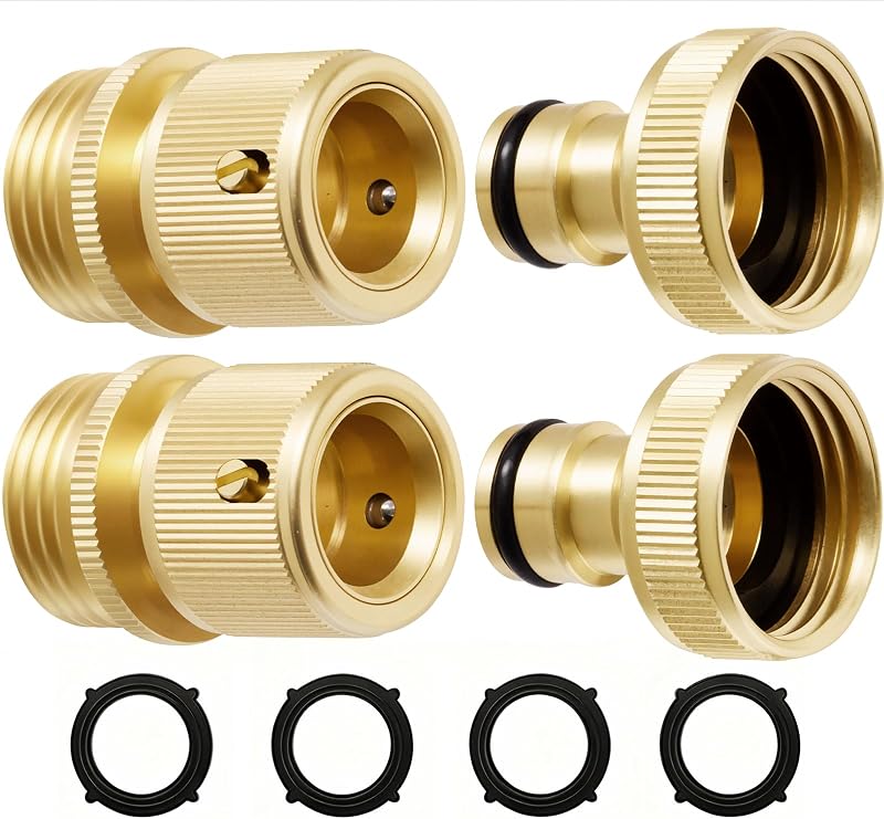 Garden Hose Quick Connectors, Heavy Duty Solid Brass 3/4 Inch GHT, Universal Leak-Proof Fittings for Easy Water Hose Connection (2 Sets)