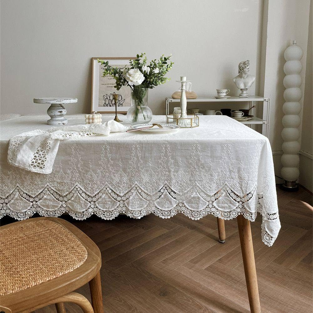 Nappe de fleur en dentelle de broderie blanche coton 130x160cm