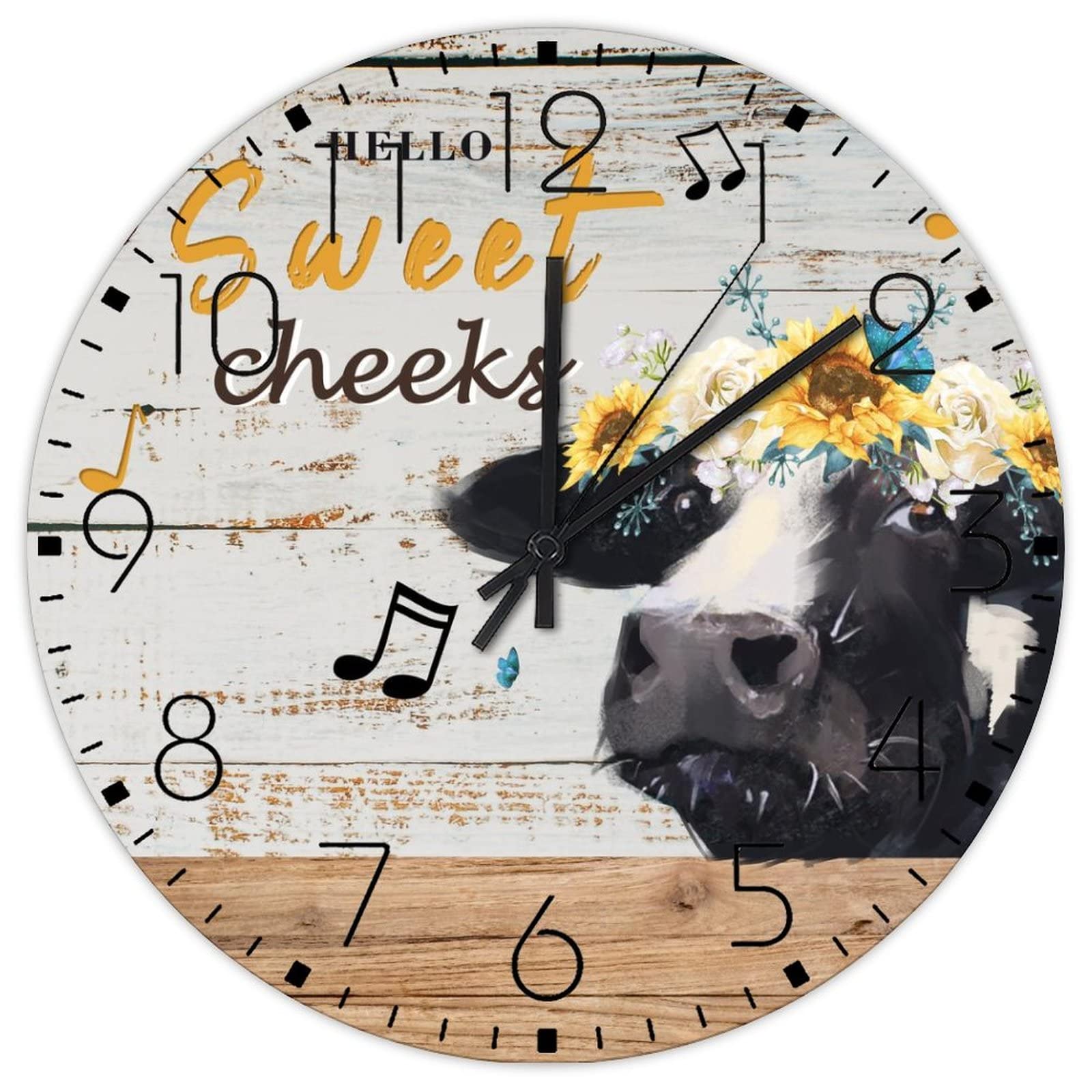 Horloge murale en bois 38 cm Hello Sweet Cheeks silencieuse style vintage