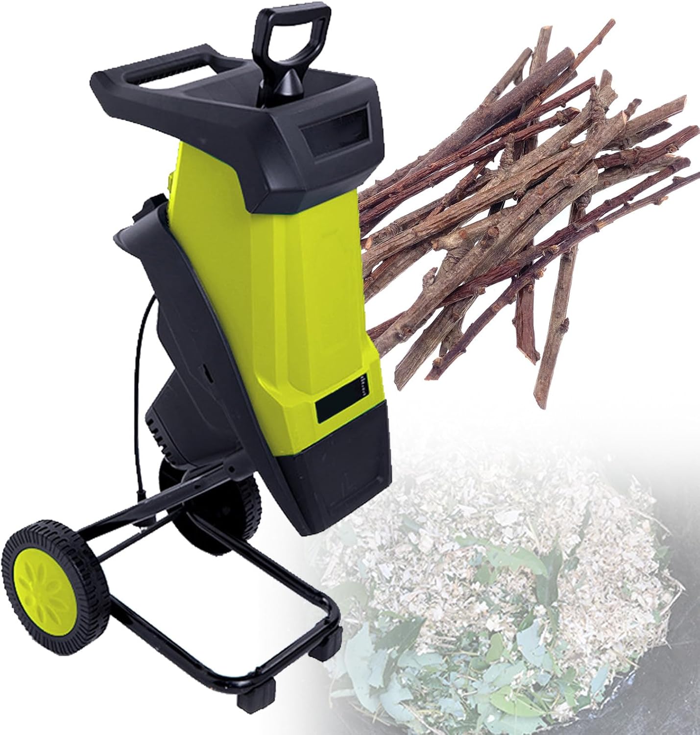 Electric Wood Chipper Mulcher Shredder, 2400W 4500RPM, for 0-40mm Branch Wood Chipping, with 50L Collection Bag Yellow