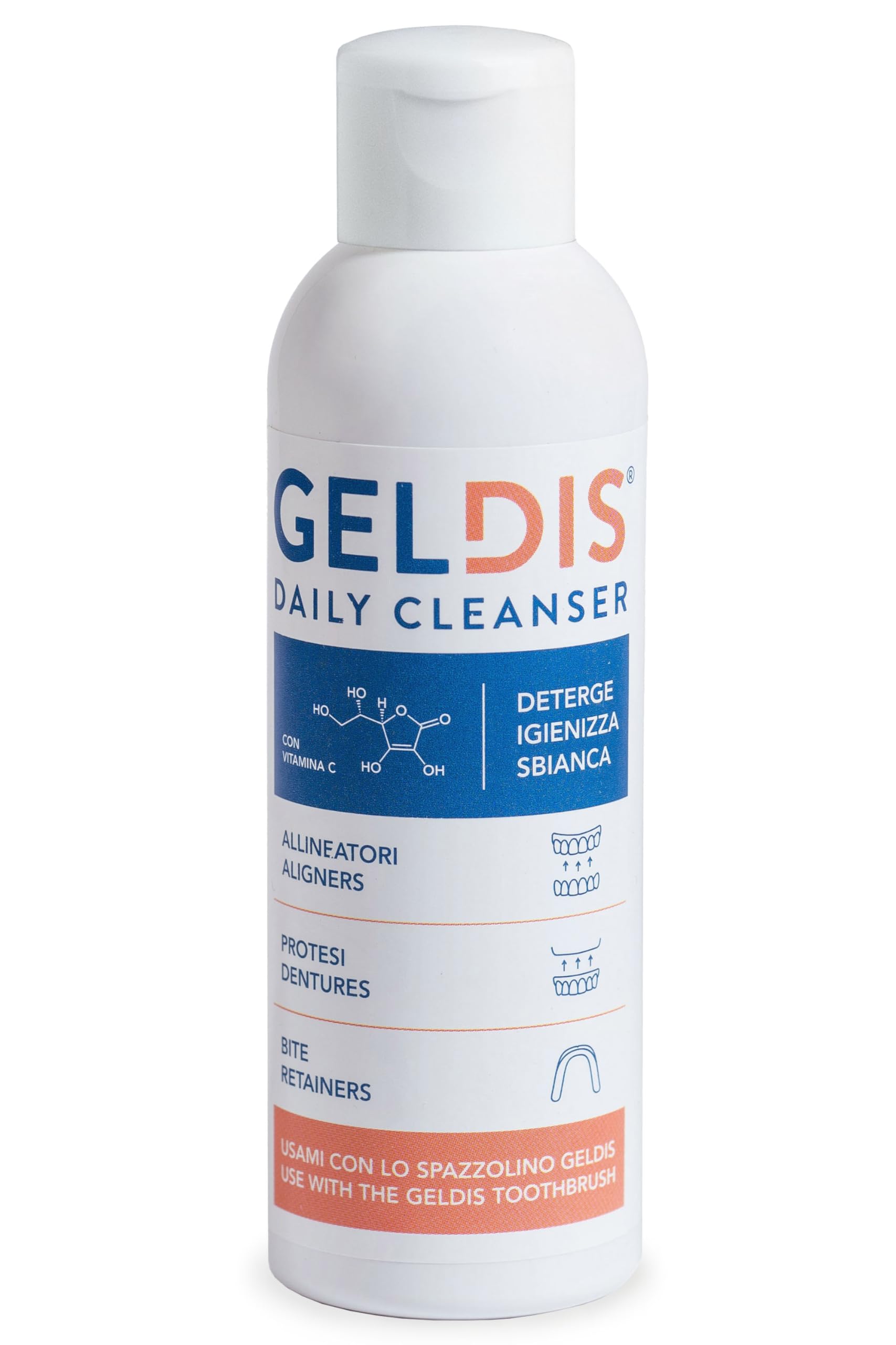 GELDIS Daily Cleanser – Geldis Żel Czyszczący i Higienizujący do codziennej pielęgnacji przezroczystych nakładek, aparatów ortodontycznych, protez i szyn zgryzowych, 100 ml