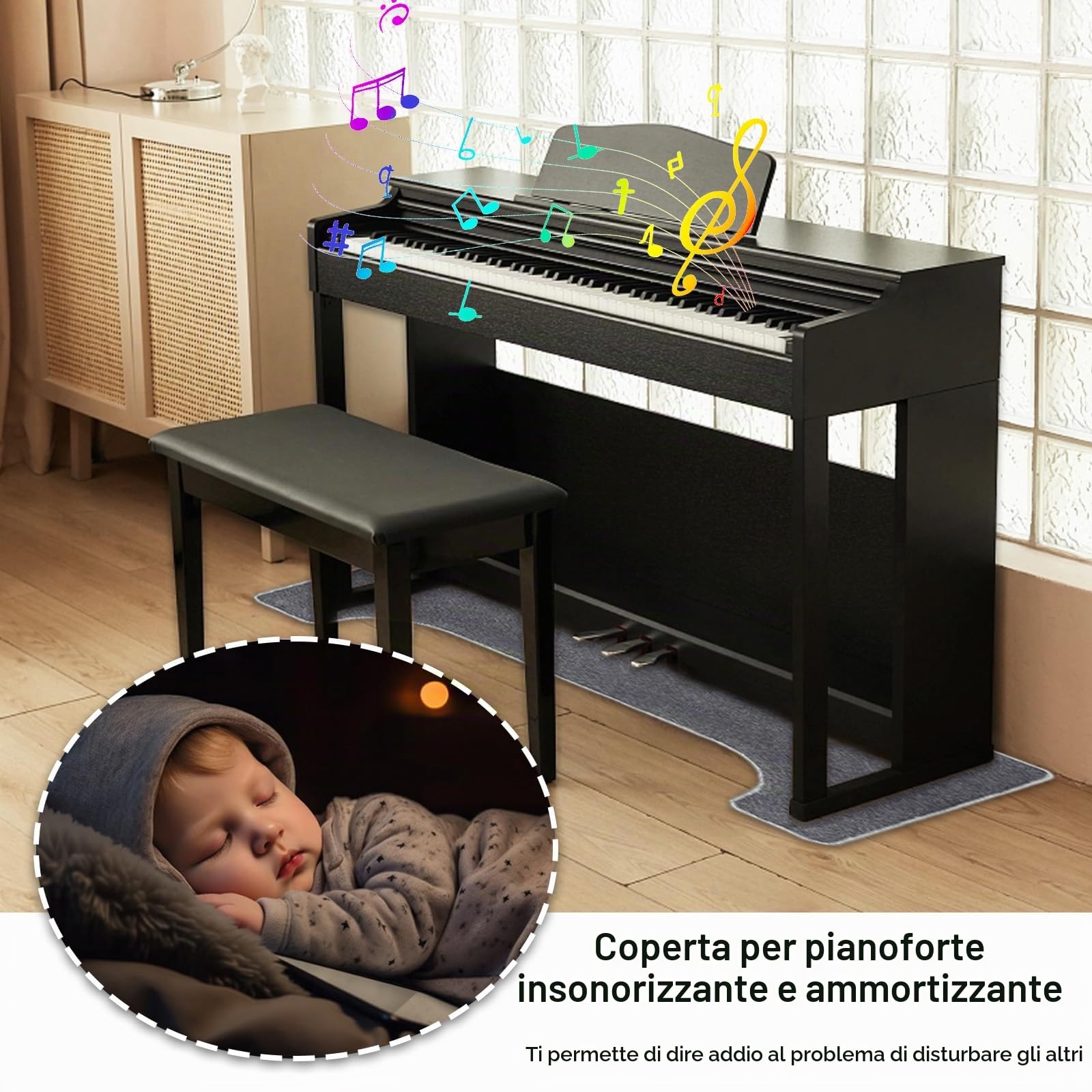 Tappeto per Pianoforte, Tappeto per Isolamento Acustico 160 x 70 cm Tappetino Antiscivolo Tappetino per Protezione del Pavimento del Pianoforte Tappetino Antivibrante per Isolamento Acustico Grigio