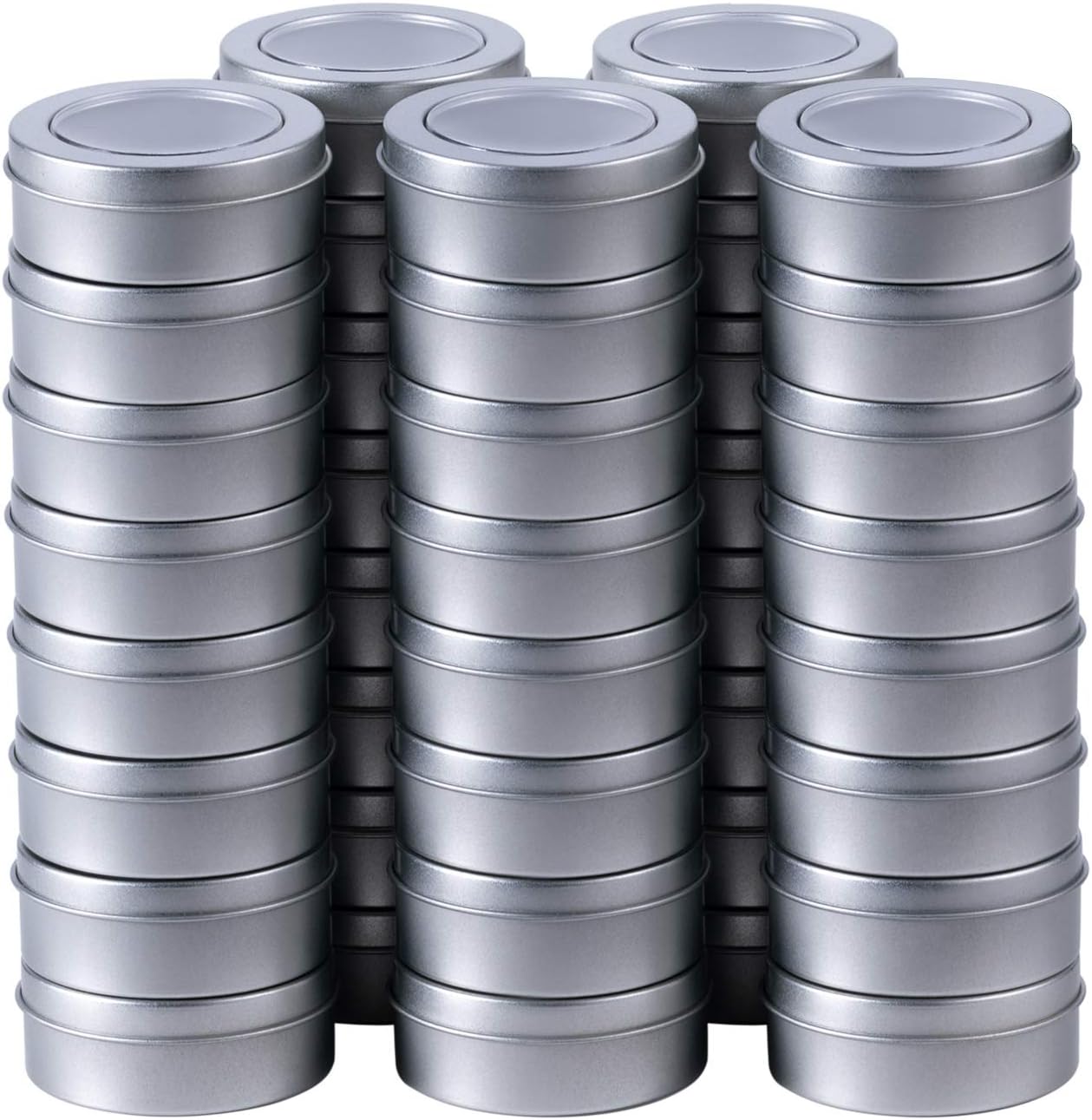 2 Ounce Metal Tin Cans Round Empty Container Cans with Clear Top for Kitchen, Office, Candles, Candies, Small Crafts (48)