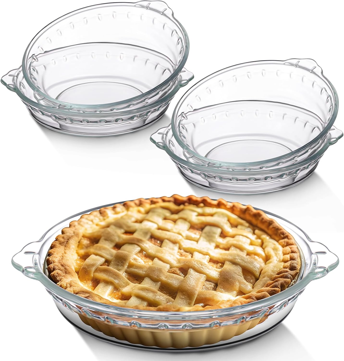 Uiifan 4-Pack 6-Inch Mini Glass Pie Pans with Handles - Clear 11.6oz Oven-Safe Baking Dishes for Pies, Desserts, Snacks