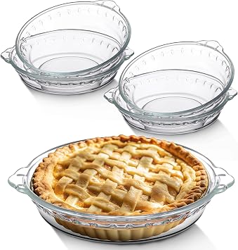 Uiifan 4 Pcs Mini Glass Pie Pan 6 Inches, Clear Baking Dish with Handles