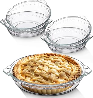 Uiifan 4 Packs 6 Inches Mini Glass Pie Pan for Baking 11.6 oz Clear Pie Plate with Handles Round Glass Dish for Baking and Serving,snacks, Salads, Desserts