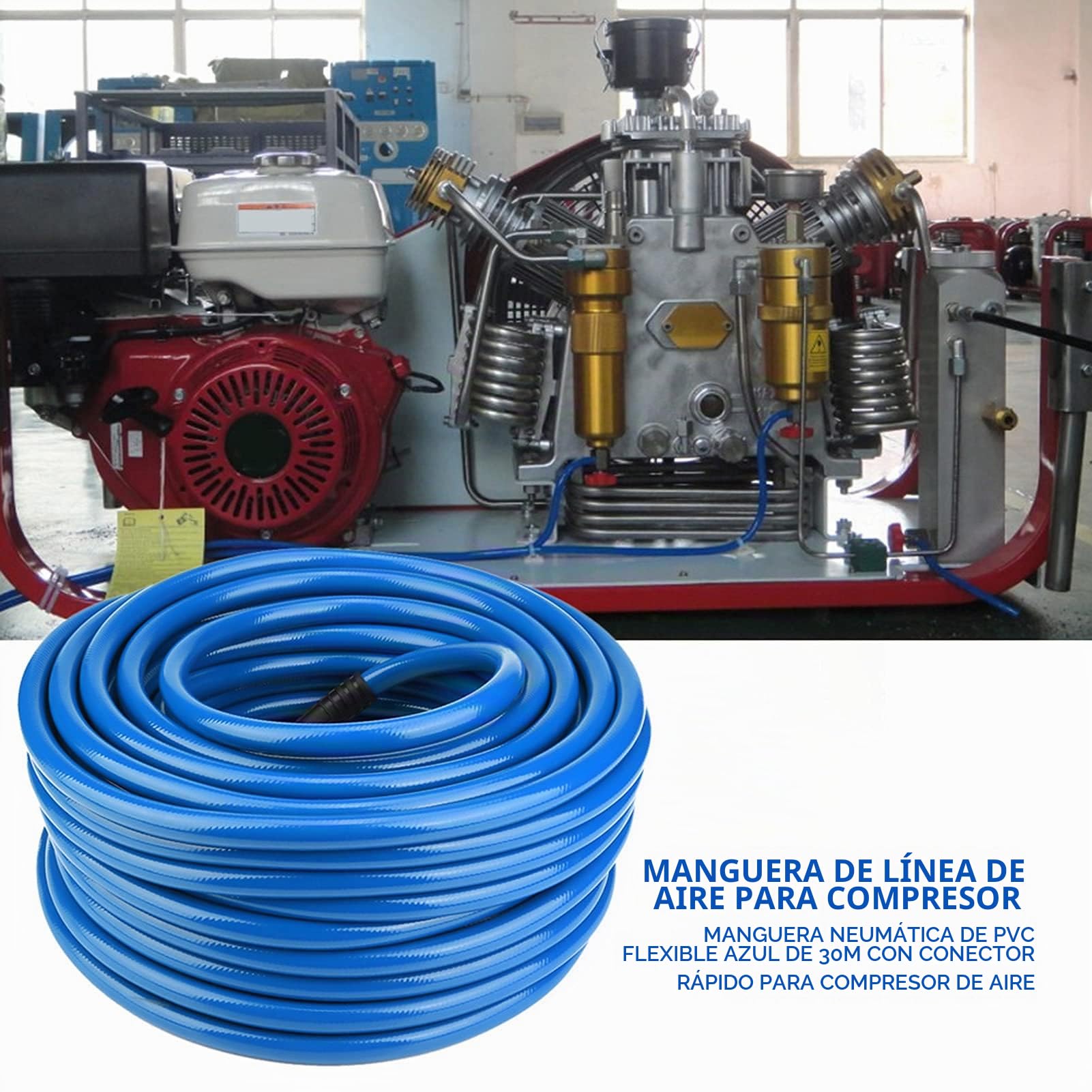 Manguera flexible azul de la línea de aire con la manguera del PVC de Pneuma del conector rápido para el compresor de aire los 30M