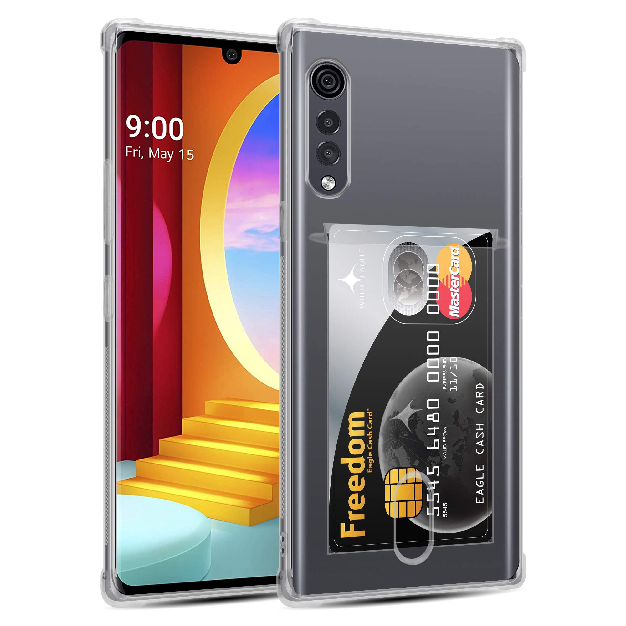 Plus Card Holder Phone Case (Soft & Flexible Shockproof Back Cover with Cushioned Edges) Transparent for LG Velvet