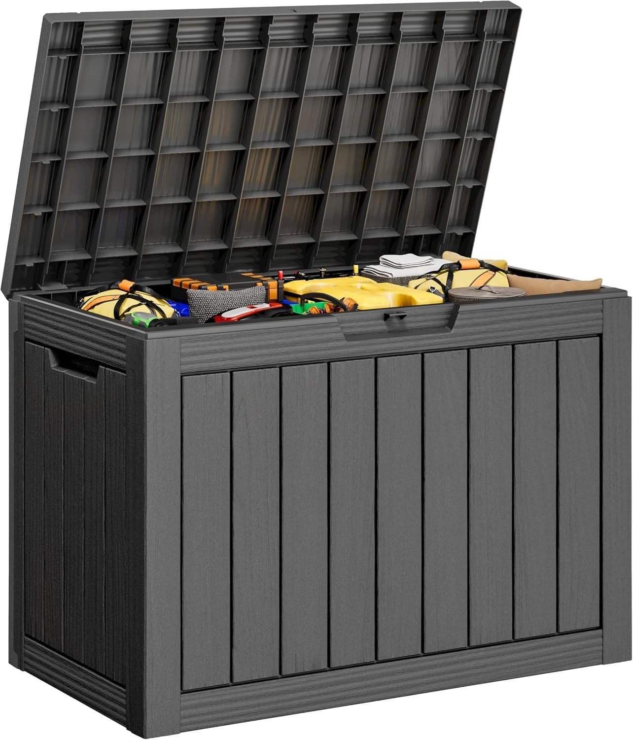 Baulera Exterior Impermeable 130L para Almacenaje Terraza, Rayado Negro