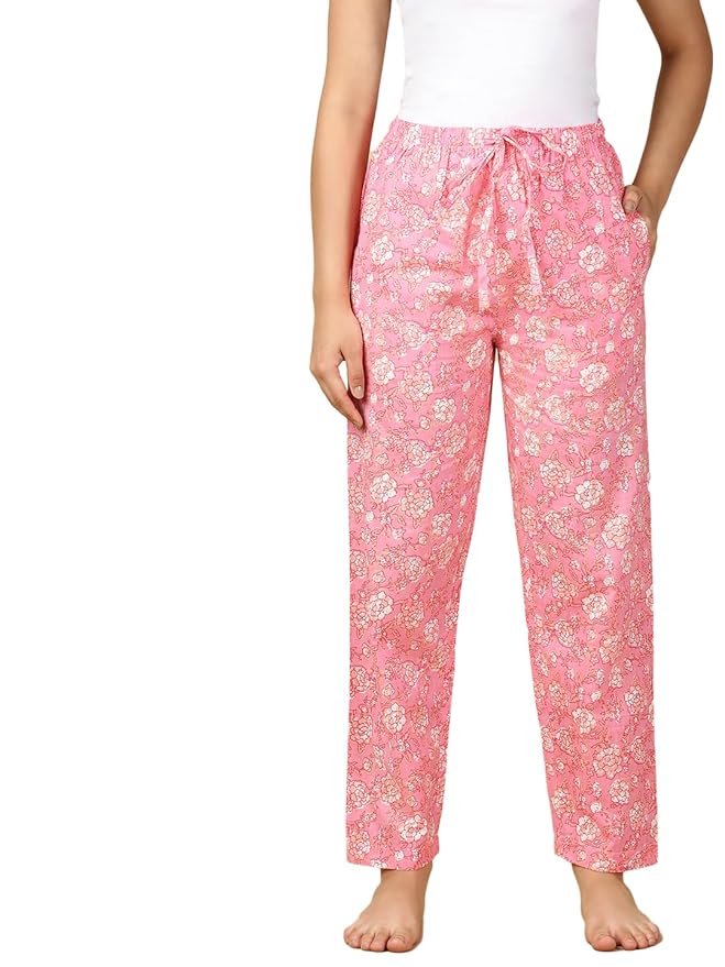 PYNK by Lux Cozi Women's Cotton Printed Palazzo Pyjama Relaxed Lounge Pants | Super Soft Comfortable | Loungwear Pyjama Pant-Pack of 1