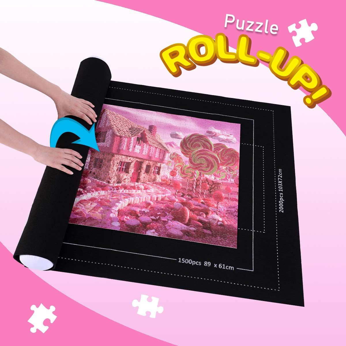 Puzzle Roll Up Mat, Large Jigsaw Puzzle Mat Roll Up 2000 1500 1000 500 Pieces, 46" X 32" Felt Mat Frame Line Puzzles Storage Keeper Mat Thick Puzzle Saver Mat Puzzle Accessories Kit : Toys & Games