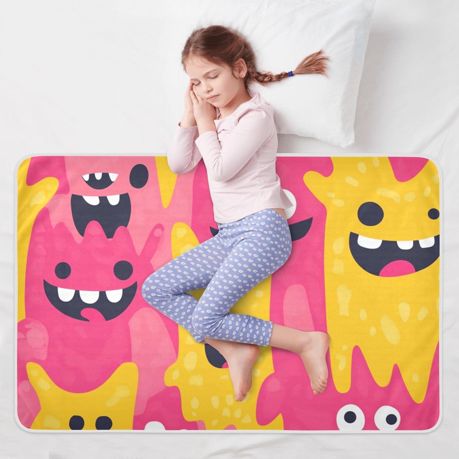 Cartoon Cute Monsters Extra Large Resuable Toddler Mattress Pads Soft Absorbent Underpads Wetting Cover Portable Incontinence Pads for Kids Adults Pets , 52" L x 34" W