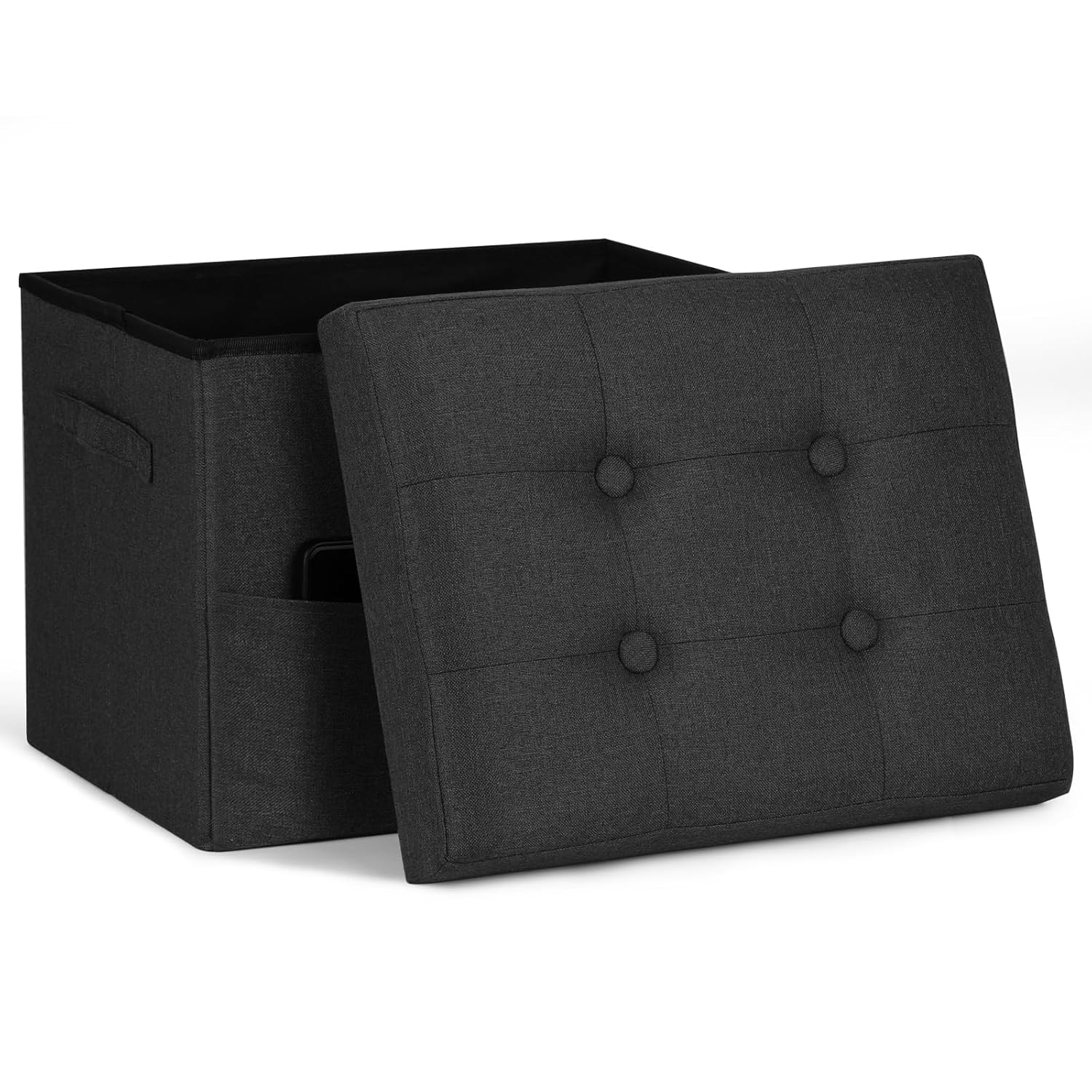 Storage Ottoman Foot Rest with Thicker Foam Padded Seat Small Bench with Storage 350 lbs Linen Folding Footstool