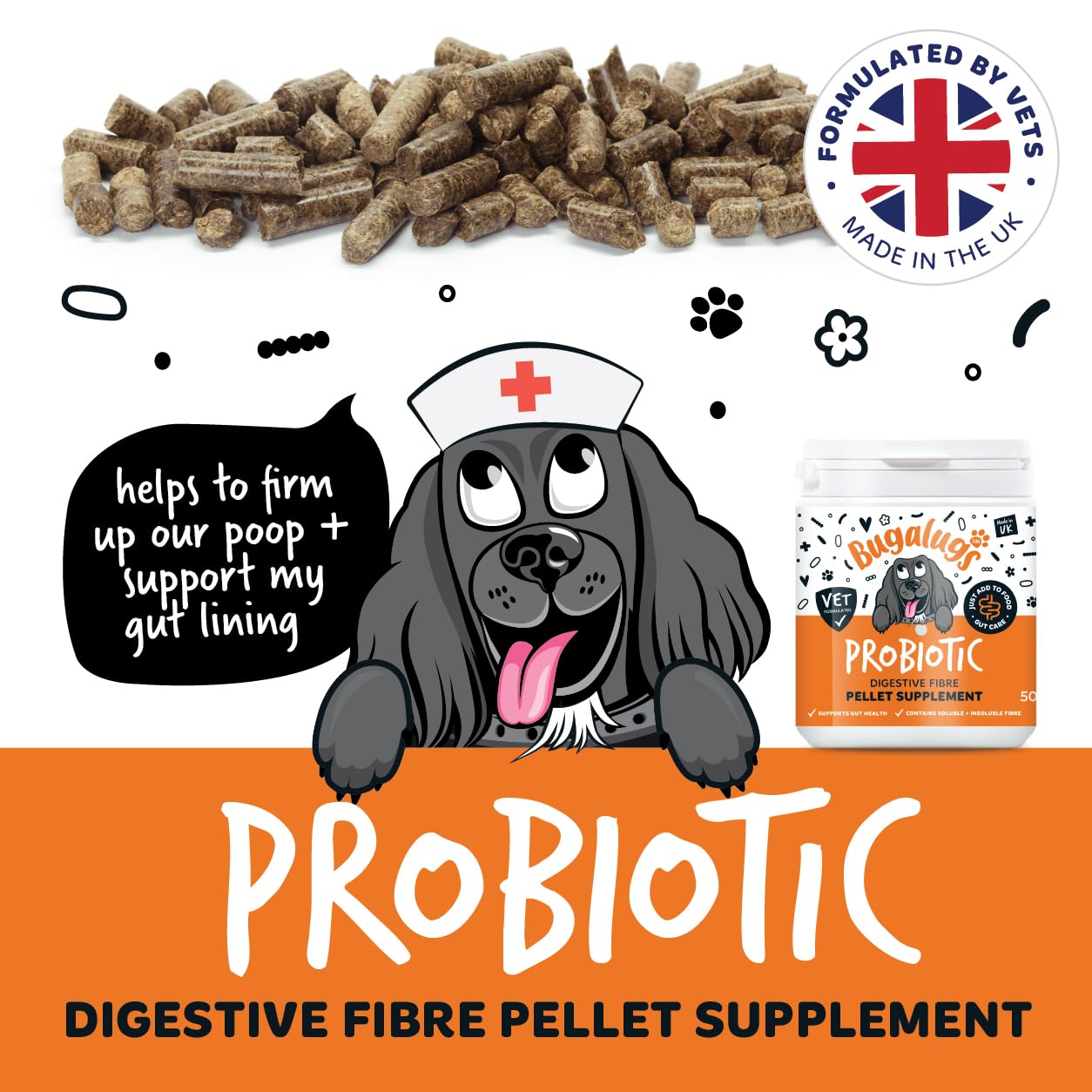 Bugalugs Dog Fibre Supplement Pellets with probiotics for dogs kaolin & Psyllium Husk fibre pro supports gut health & promotes digestion 500g - Image 3