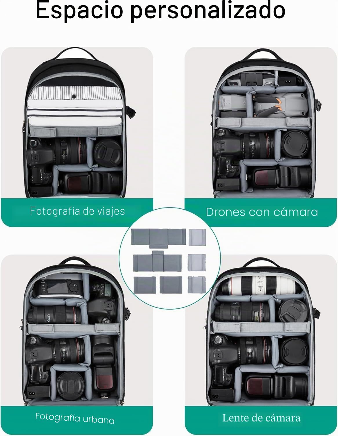 bagsmart Mochila para cámara DSLR SLR compatible con portátiles de 13,3-15,6 pulgadas, mochila de fotos impermeable con protección contra la lluvia, soporte para trípode, Negro , L, Mochila para