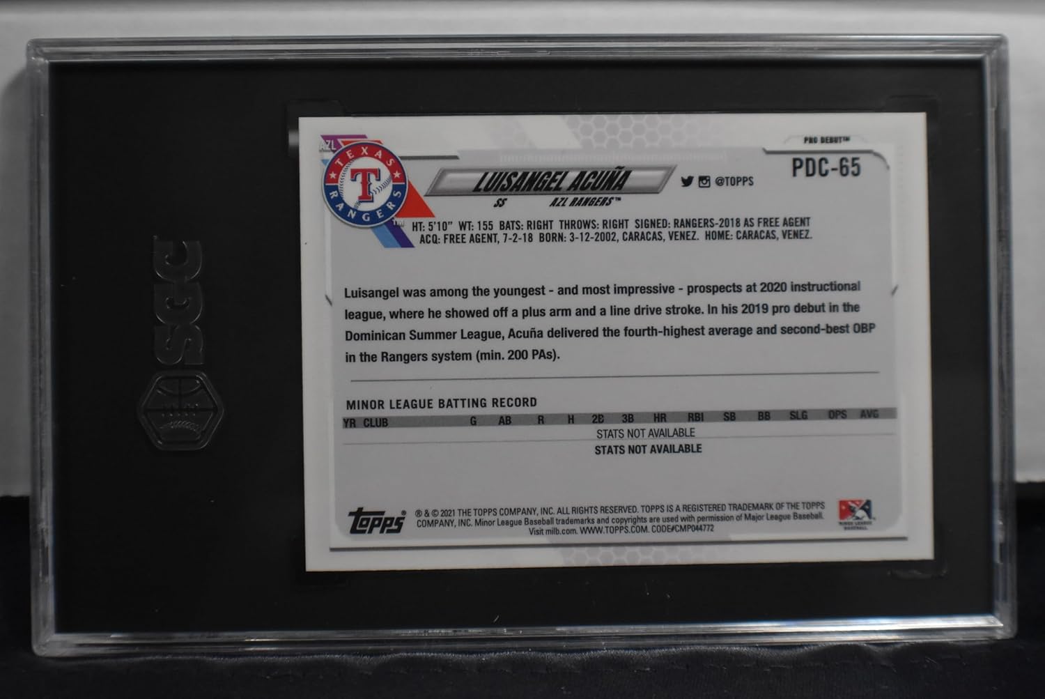 LUISANGEL ACUNA 2021 Topps Pro Debut Chrome #PDC-65 Rookie Card RC SGC Graded GEM MINT 10! New York Mets Baseball