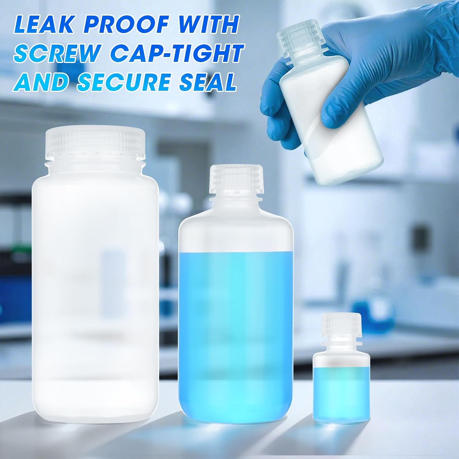 16oz/500ml Plastic Sample Bottles with caps, Wide Mouth, 5Pcs | Reagent Bottle with Lids Leak Proof Containers Water Sample Bottles for Laboratories, Travel