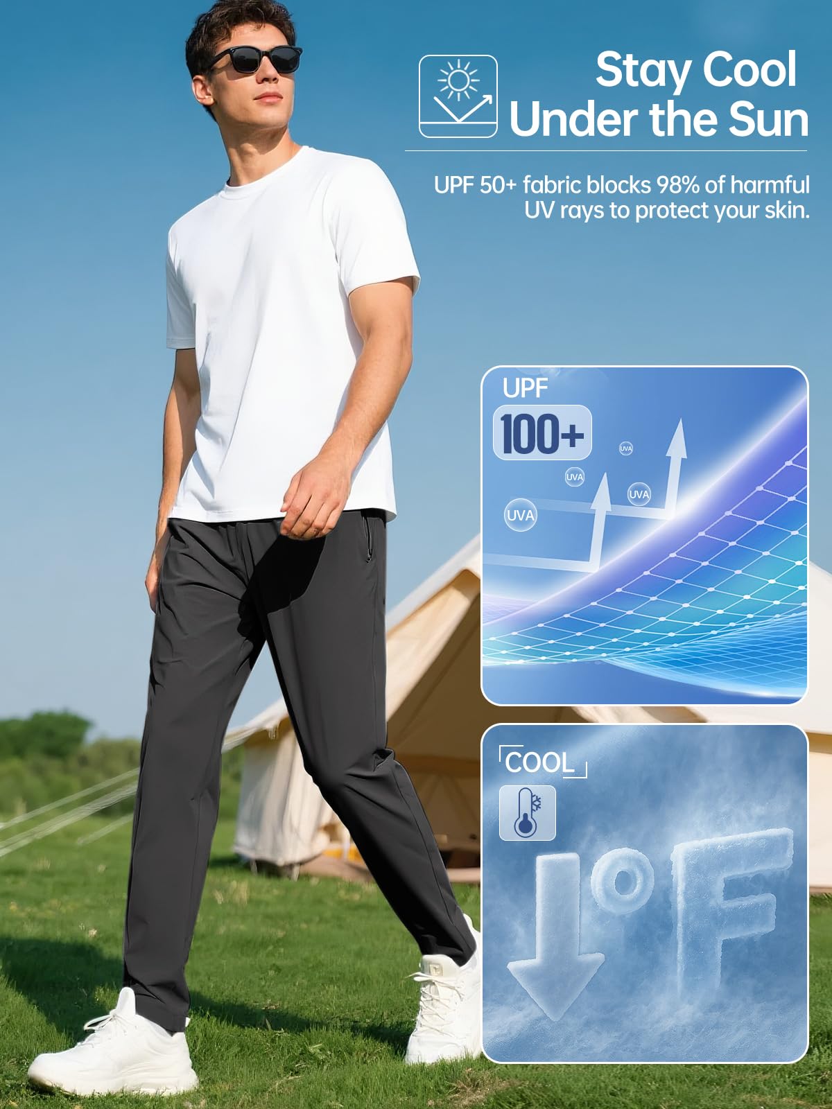FREE SOLDIER Pantaloni sportivi da uomo con elastico in vita leggera resistente all'acqua ad asciugatura rapida per escursioni all'aperto