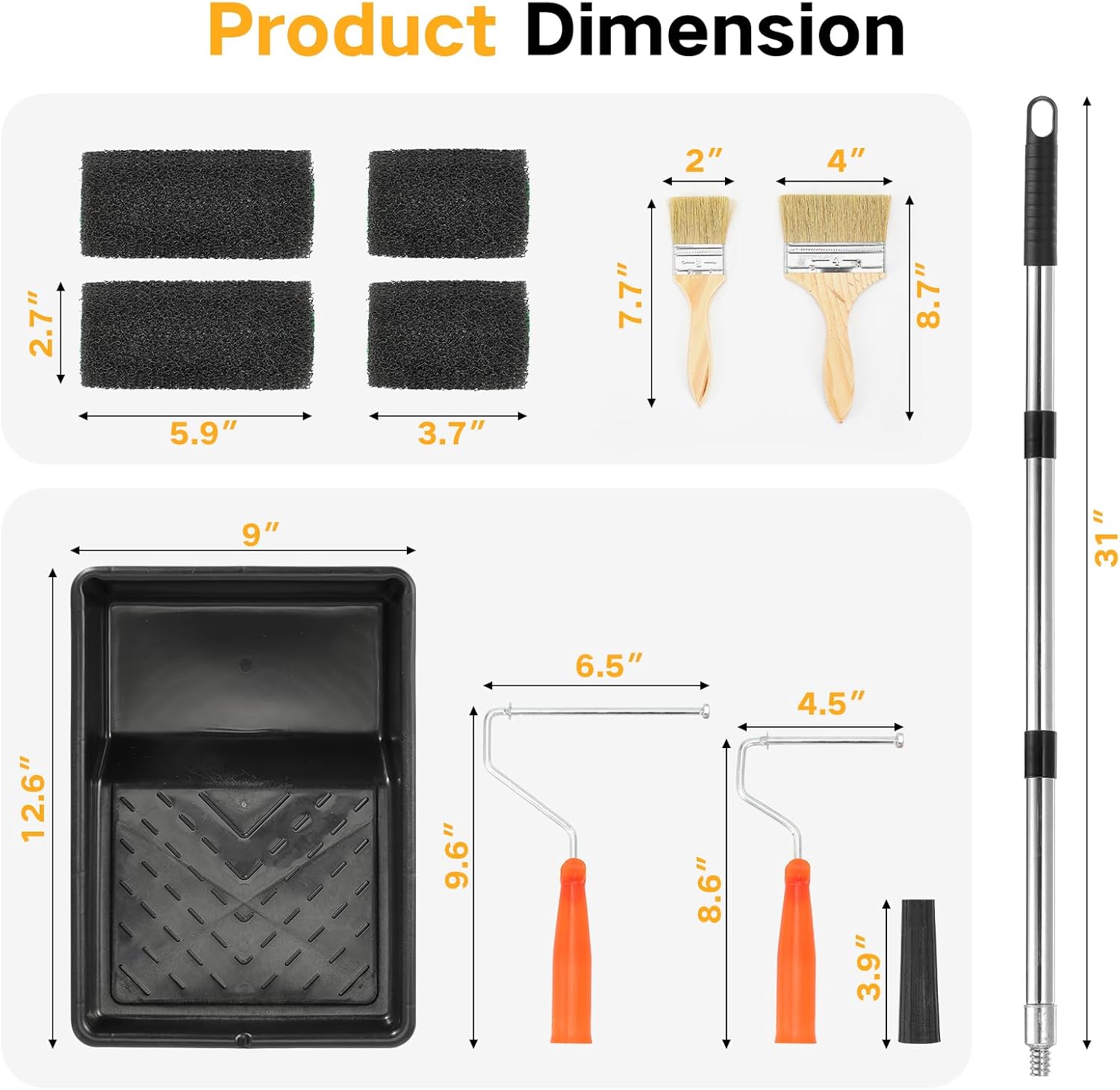 Truck Bed Liner Roller Kit, 8PCS Roll on Bed Liner Kit | Includes 6 and 4 Inch Texture Bedliner Rollers, Roller Frame, Extension Pole, Brush, Tray, for Textured Bed Liner Coating