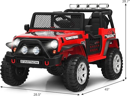 Miniatura 7 de Costzon Camión de 2 plazas, vehículo eléctrico con batería de 12 V con control remoto, 2 velocidades, suspensión de resorte, luz LED, bocina,