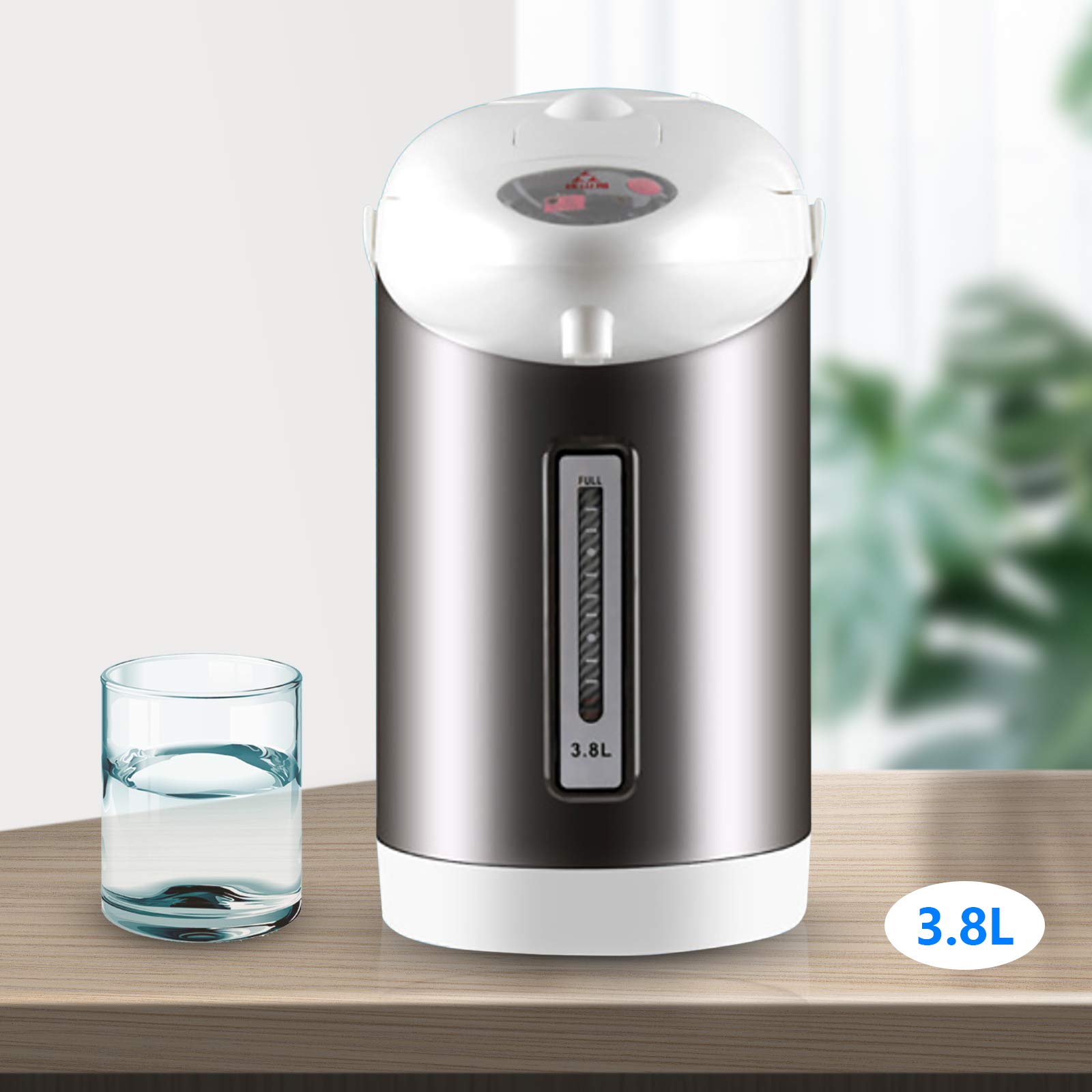 Distributeur électrique 220 V 3,8 l - Distributeur d'eau chaude Thermo Pot - Avec poignée et fenêtre de niveau d'eau - Pour bureaux, hôtels, appartements, ménages - 18,5 x 34 cm