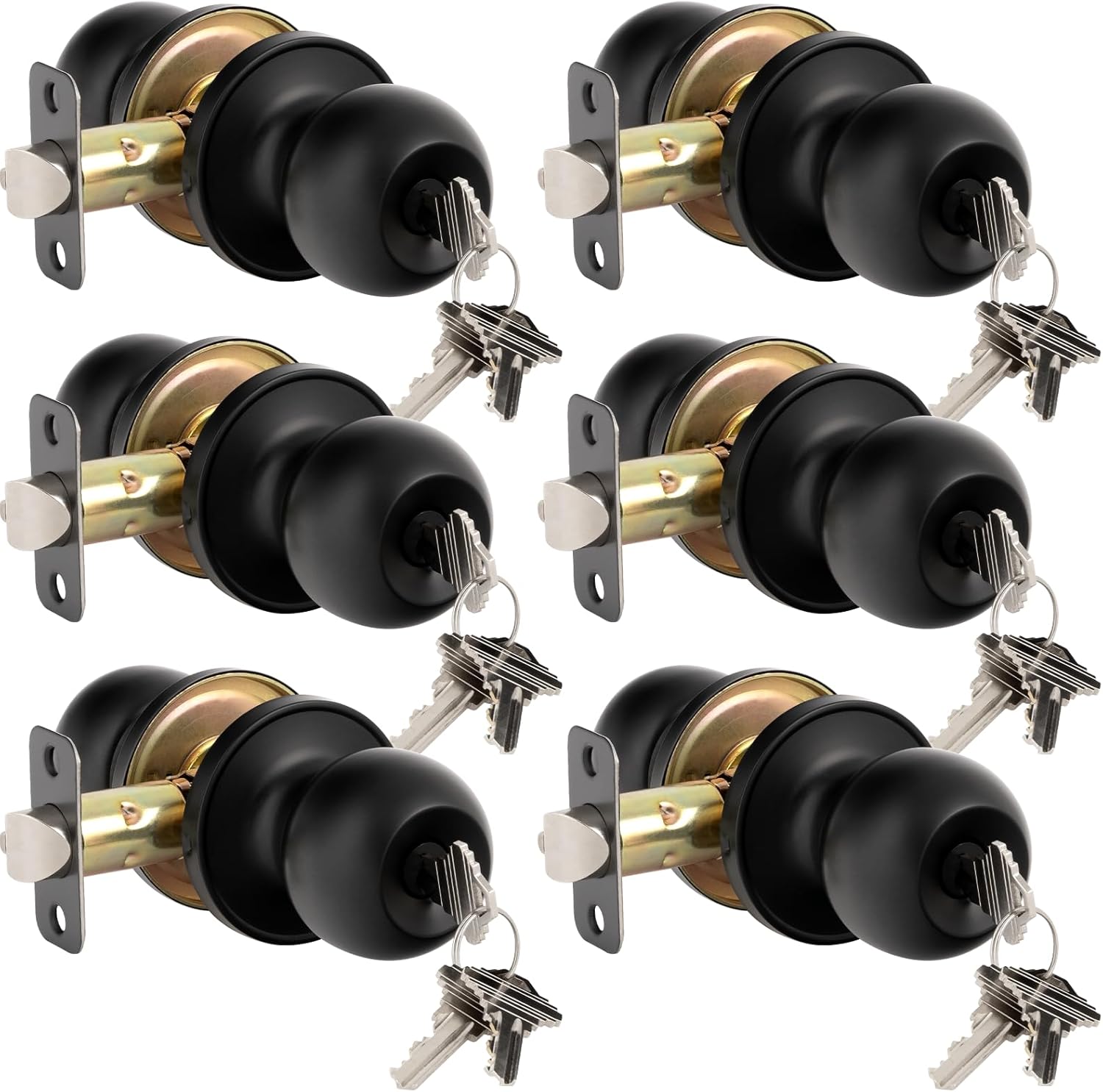 HOSOM 6 Pack Door Knob with Lock and Key, Keyed Entry Door Knob, Exterior and Interior Door Lock for Front Door, Entry Door Handle for Bedroom and Bathroom, Matte Black