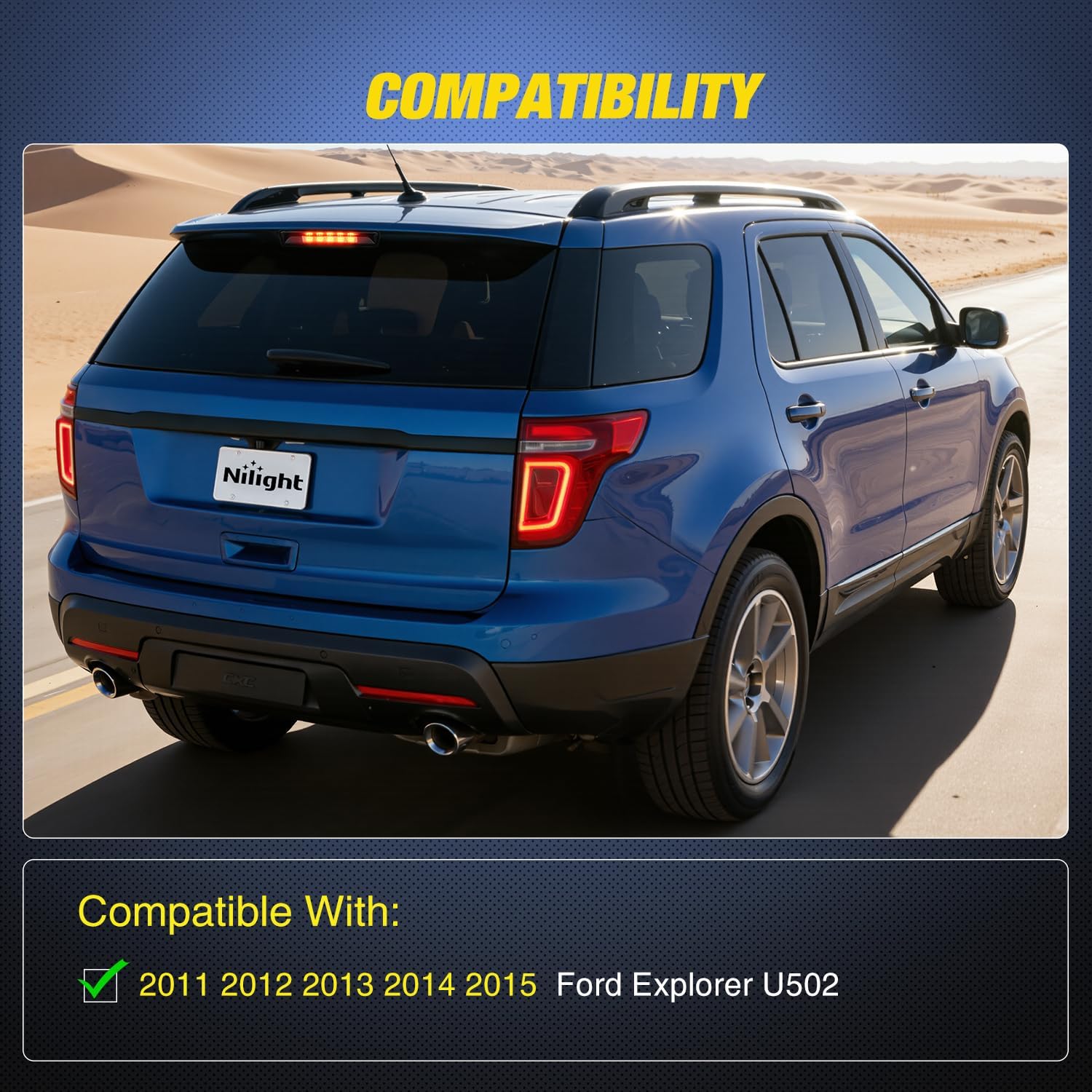 Nilight Third Brake Light Tail High Mount 3rd Stop Lights Smoked Lens Compatible with Ford Explorer U502 2011 2012 2013 2014 2015 Van SUV Rear Center Cab Lamp