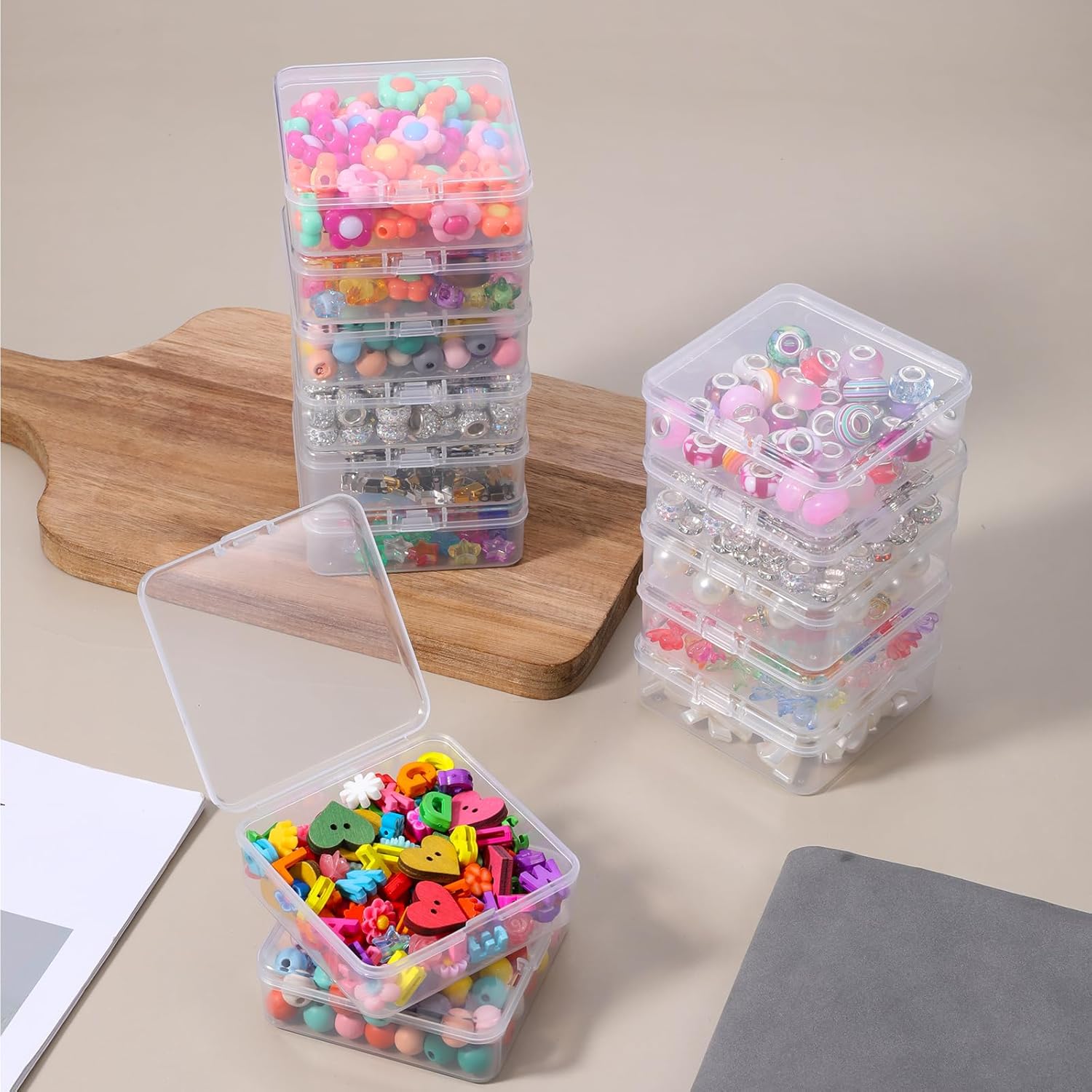 120 Pcs Mini Plastic Storage Containers Box with Lid, 3 x 3 x 1 Inch Small Bead Storage Containers Travel Case Clear Rectangle Box Organizer for Collecting Small Items, Beads, Jewelry, Cards, Crafts