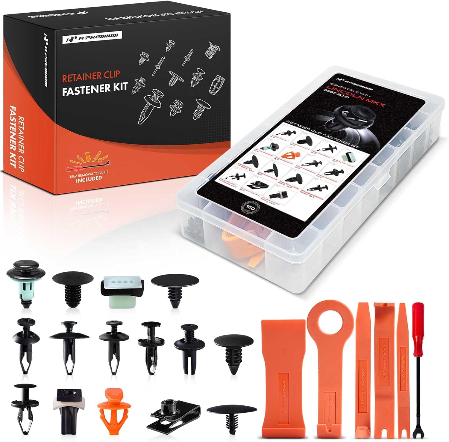 A-Premium 150PCS (15-Type) Car Retainer Clip Kit Compatible with Lincoln MKX 2007-2010, Rear Bumper Fender Door Weatherstrip Trim Auto Push Pin Plastic Rivet Fastener Replacement Set, w/Removal Tool