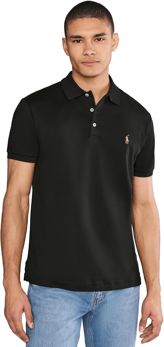 Мужское поло Polo Ralph Lauren Custom Slim Fit Soft Cotton Polo Shirt, цвет: Чёрный — фото 1