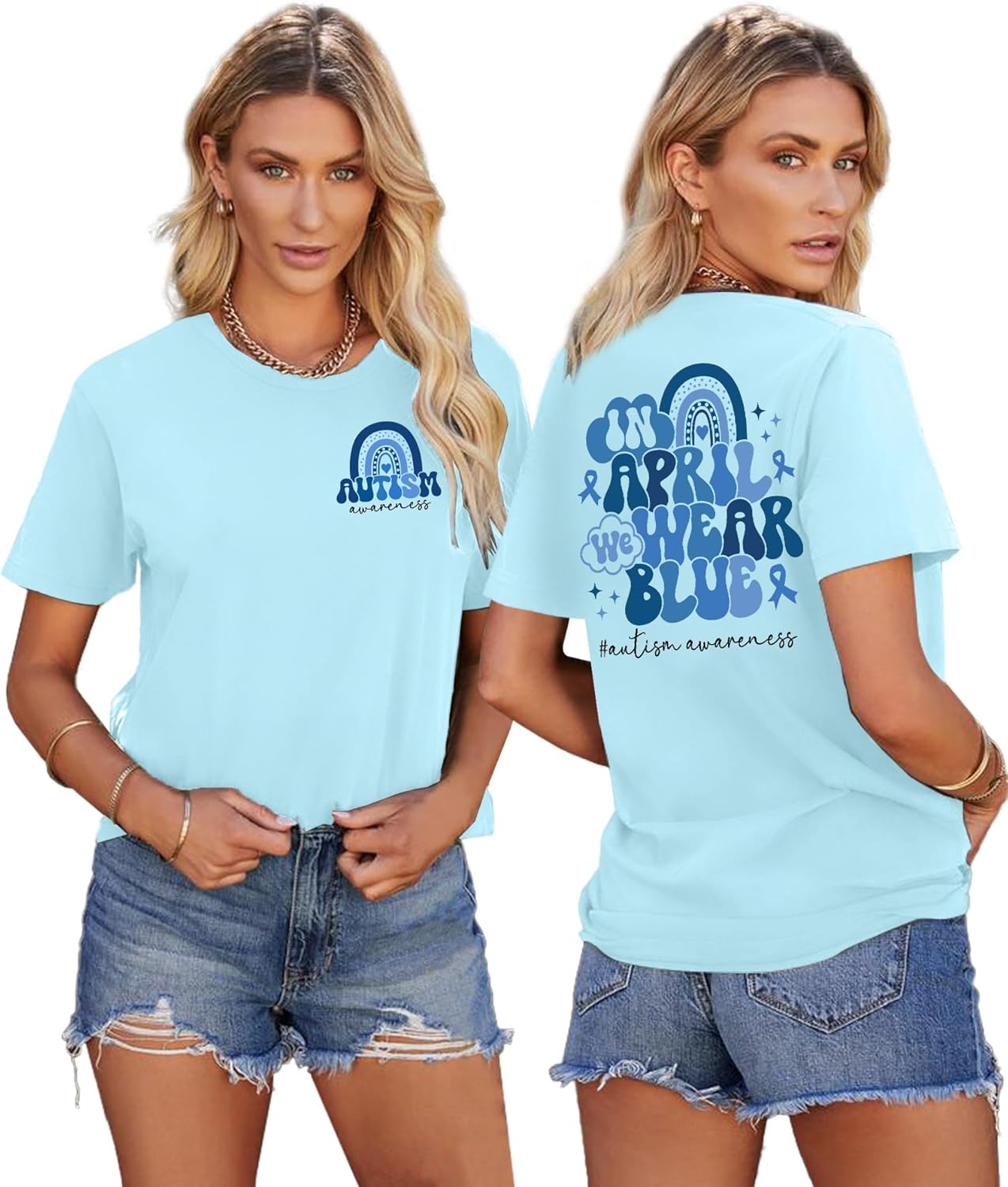 LAZYCHILD Autism Awareness Shirt for Women: Blue Autism Awareness Shirts We Wear Blue T-Shirt Puzzle Piece Tee Tops