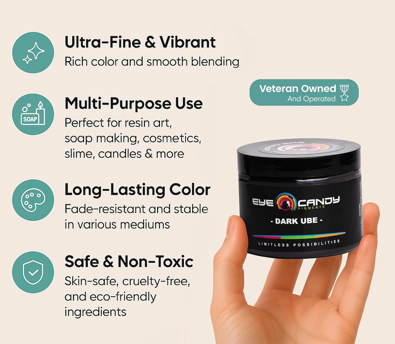 Eye Candy Pigments Premium Purple Mica Powder - Dark Ube (50gr) - for Epoxy, Resin, Soap, Paint, Woodworking, Acrylic Pouring, Bath Bombs, Fishing Lures - DIY Arts and Crafts Additive - Image 3