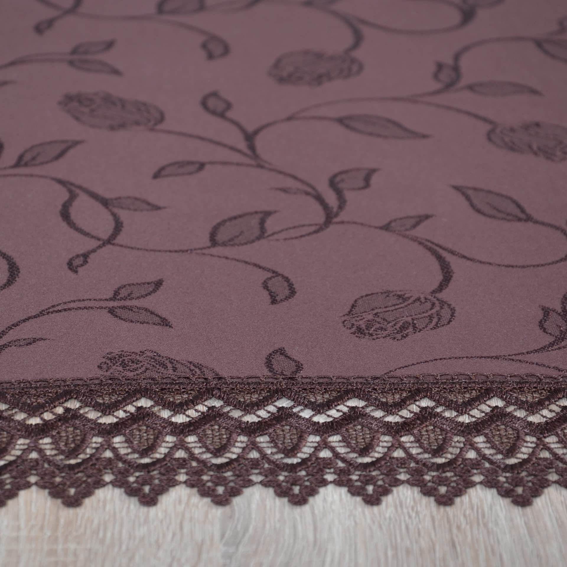 Nappe résistante, 180 x 140 cm, Marron, aux Taches finie avec de la Dentelle Guipure décorative, 9 cm de Large, en Tissu Jacquard 230g/m², 100% Polyester, fabriquée en UE