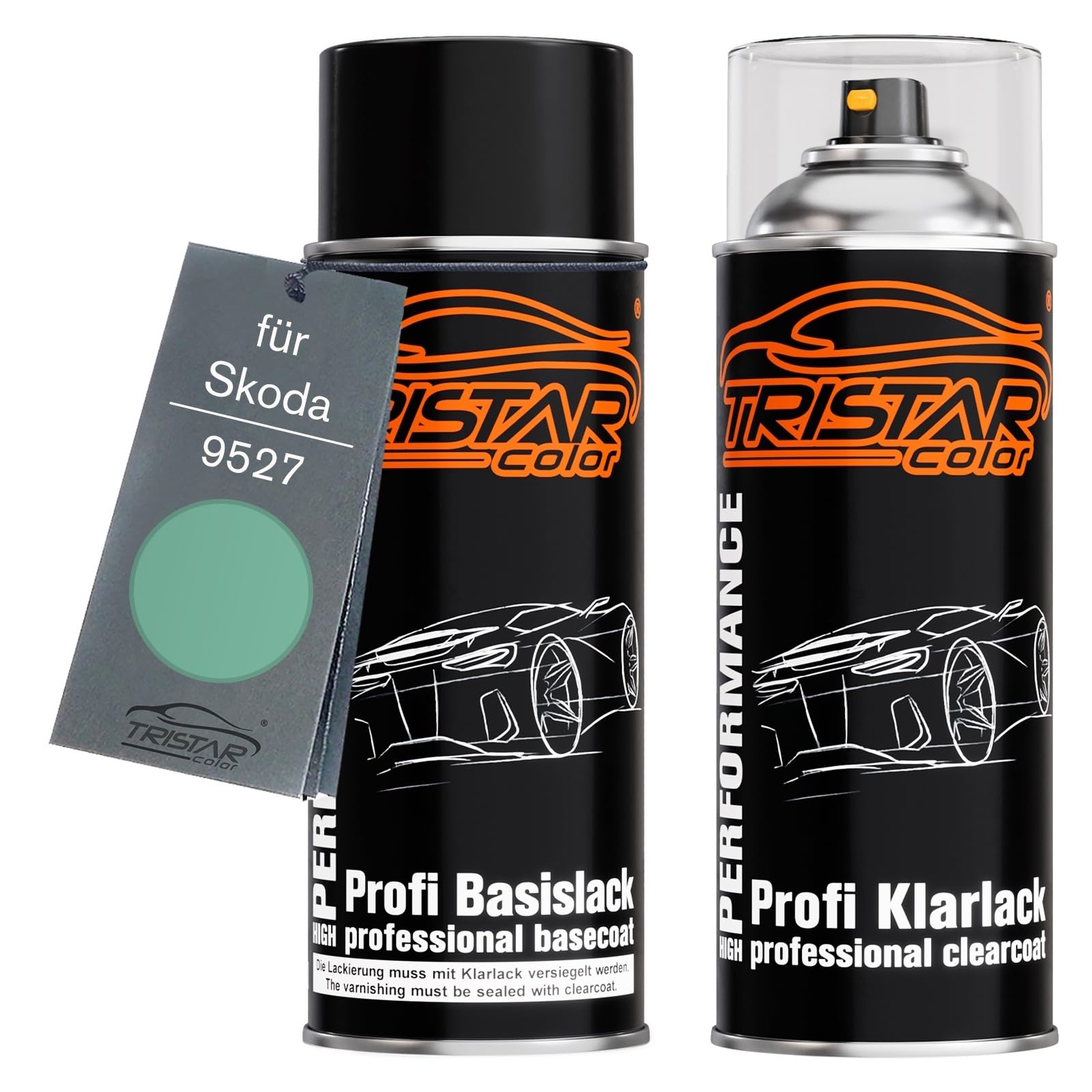 Tristarcolor Fantasy Green/Grün Car Paint Spray Can Set For Skoda 9527 /Zelena Fantasy Base Coat Clear Coat Spray Can 400Ml