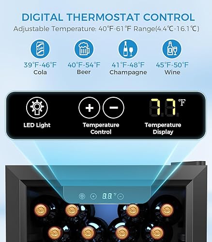 Miniatura 4 de Joy Pebble Refrigerador de bebidas de 1.7 pies cúbicos, mini refrigerador independiente con puerta de vidrio para cerveza y vino, dispensador de