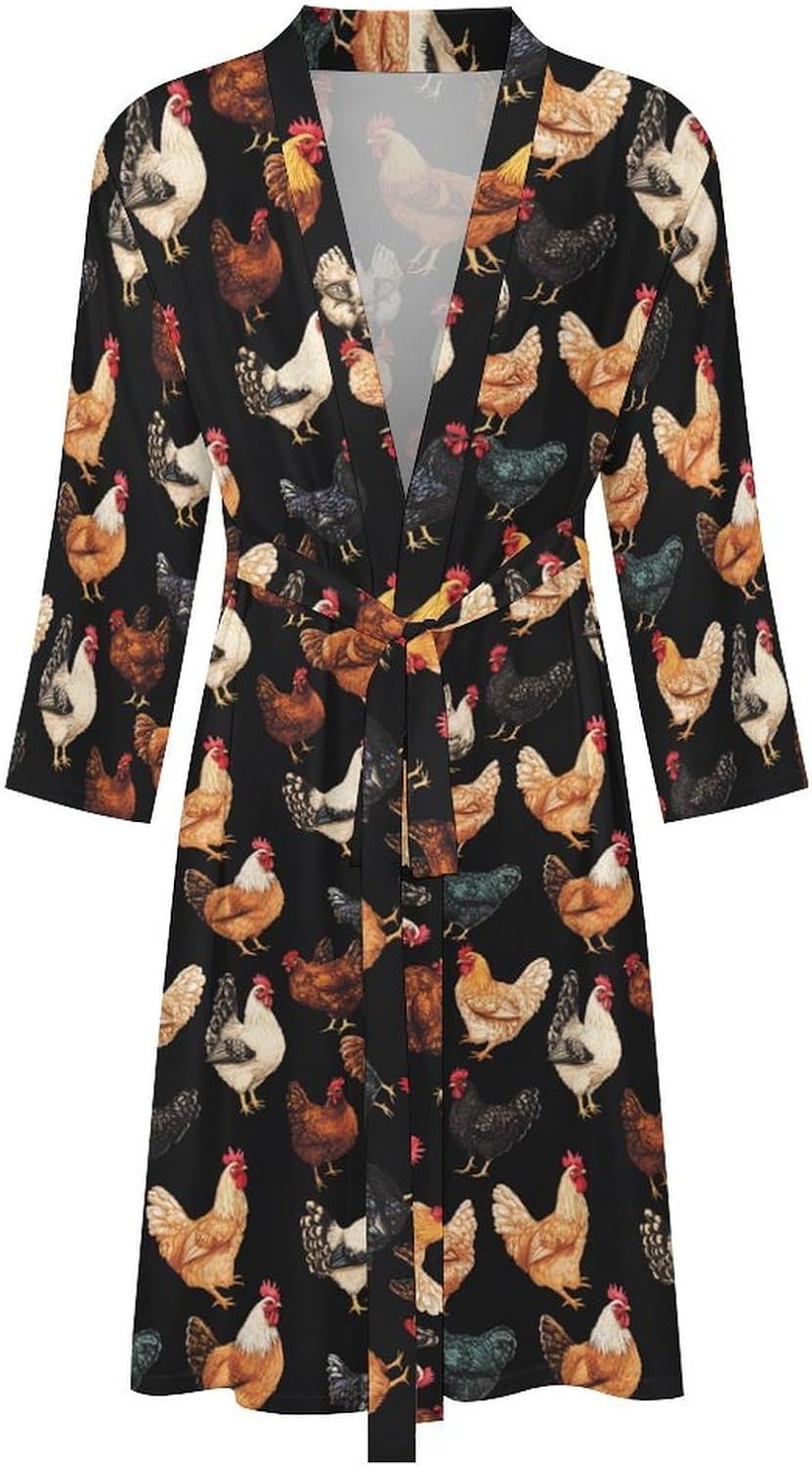 Chickens Mens Robe Long Bathrobe for Women Bath Robes Lightweight Soft Printed Sleepwear