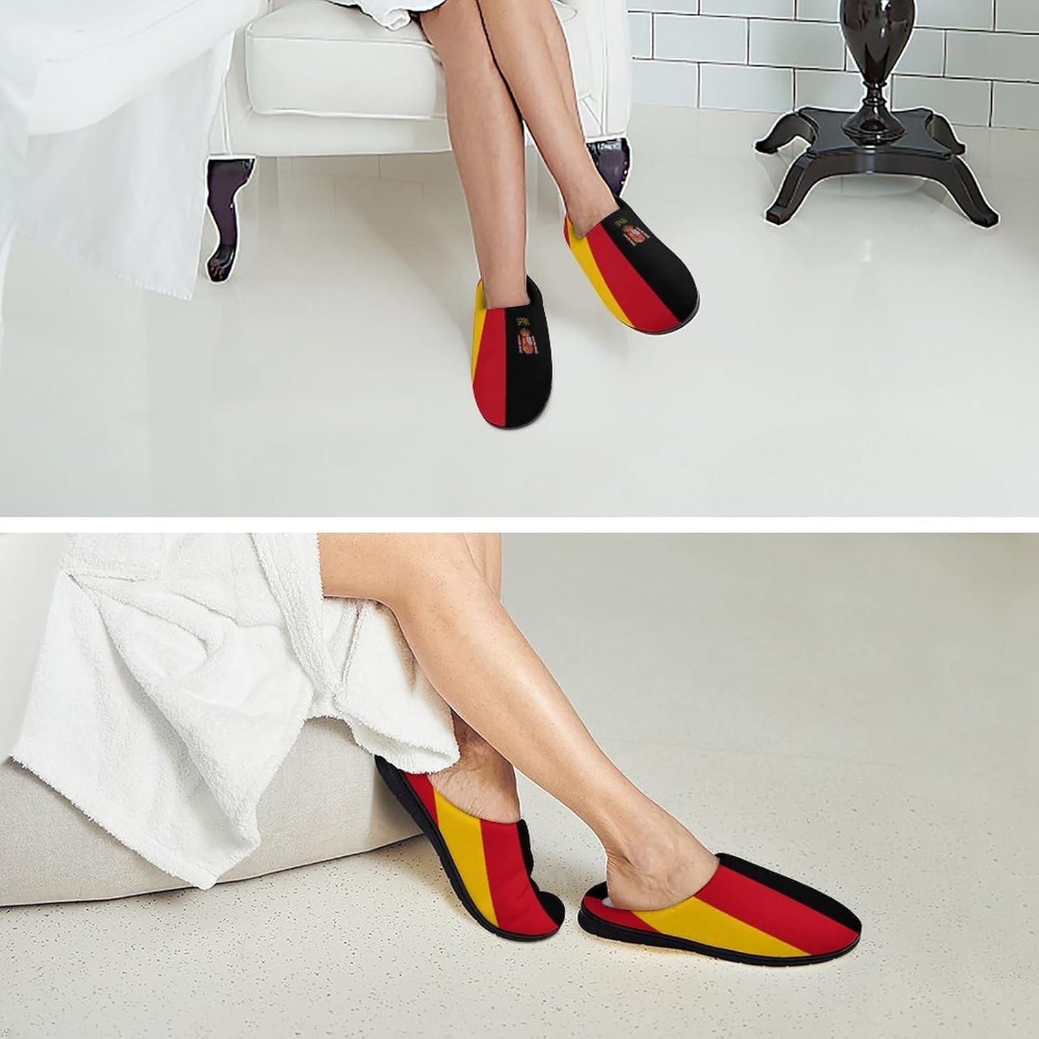 Spanish Flag Women's House Slippers Memory Foam Warm Shoes Spa Rubber Sole Indoor Outdoor