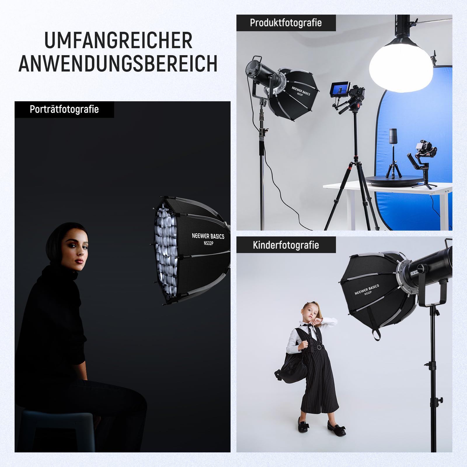 Neewer BASICS Achteckiges Softbox Set für Studiofotografie Videoaufnahmen Streaming 17.7" – Bild 7
