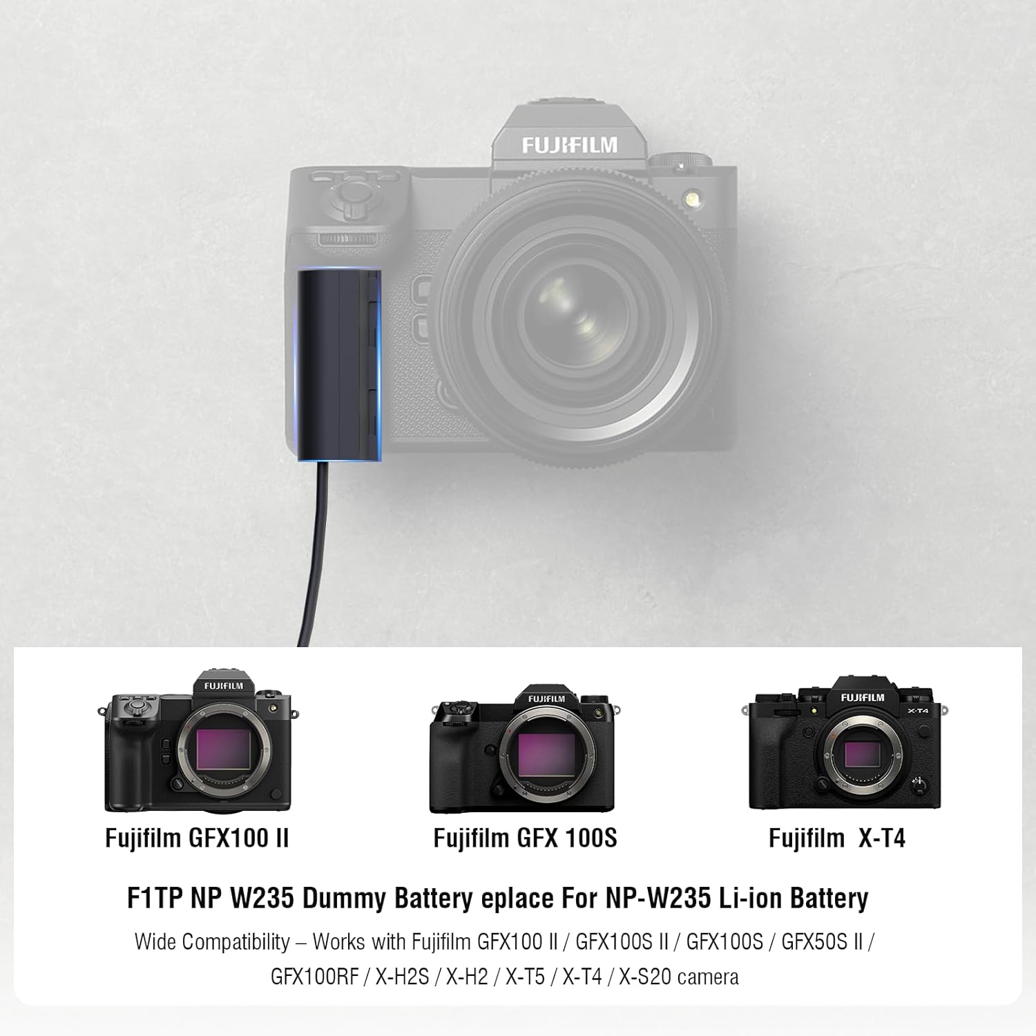 F1TP CP-W235 AC Adapter Power Adapter NP-W235 Dummy Battery Compatible for Fujifilm GFX 50S II / 50SII GFX 100S X-H2S / XH2S X-T4 / XT4 X-T5 / XT5 Cameras