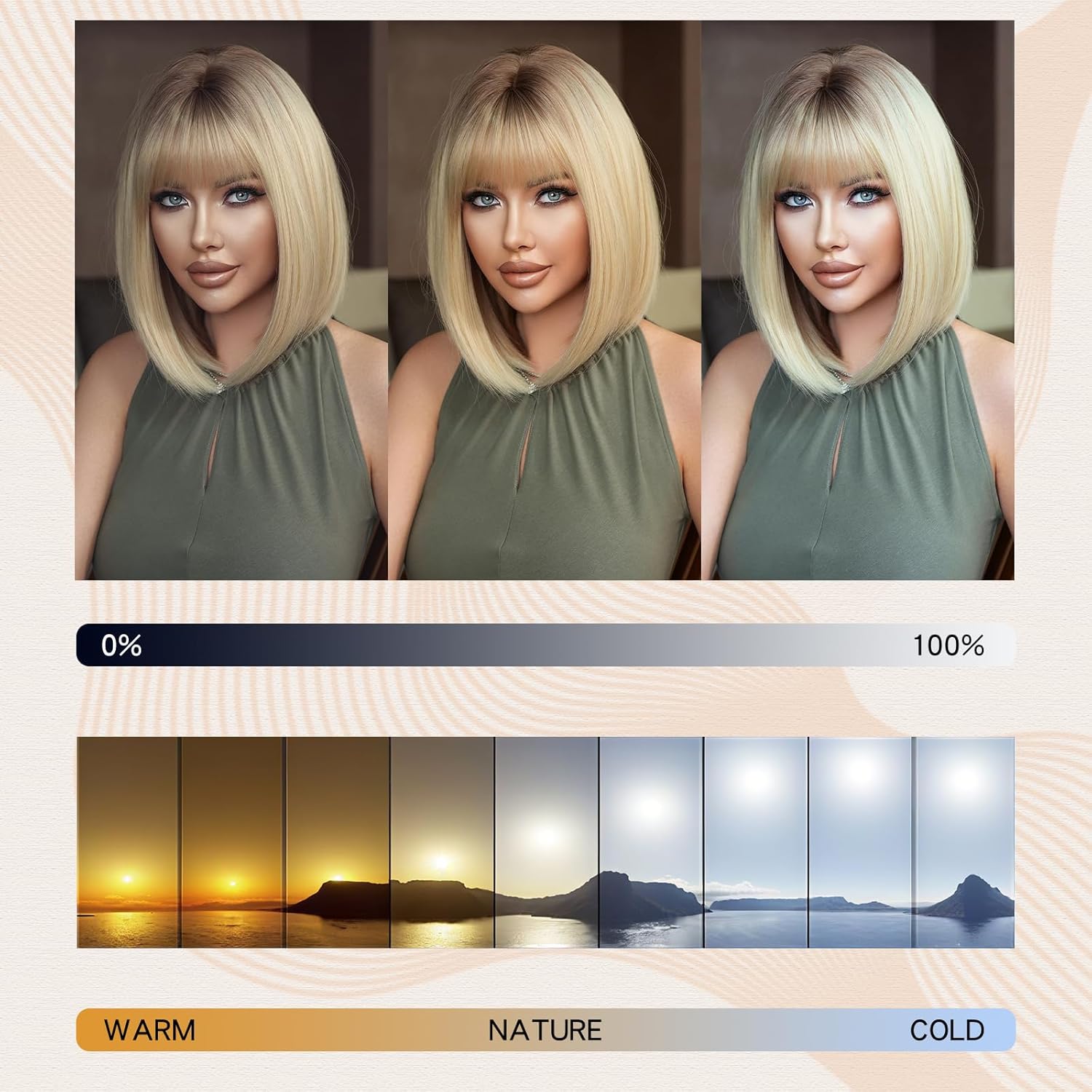 7JHHWIGS 13in Blonde Bob Bangs Wigs Natural Mixed Blonde Heat Resistant Synthetic Fiber Women Wigs for Chrismas Daily Party Daily Used
