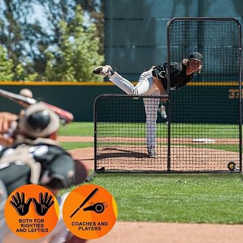ACELETIQS L Screen Baseball Pitching Net for Batting Cage | Pitching Screen Baseball Net with Wheels 6 feet by 6 feet Body Protector for Back Drive Lines Beisbol