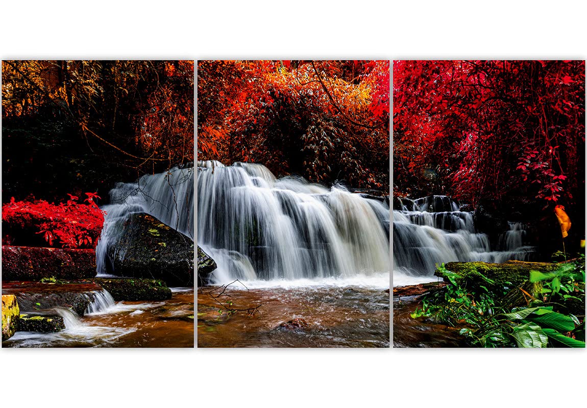 SAF paintings Set of 3 Forest Colorful Waterfall Very Beautiful UV Coated Home Decorative Large Panel Mdf Wall Painting for living Room 27 Inch X 12 Inch SANFC32091