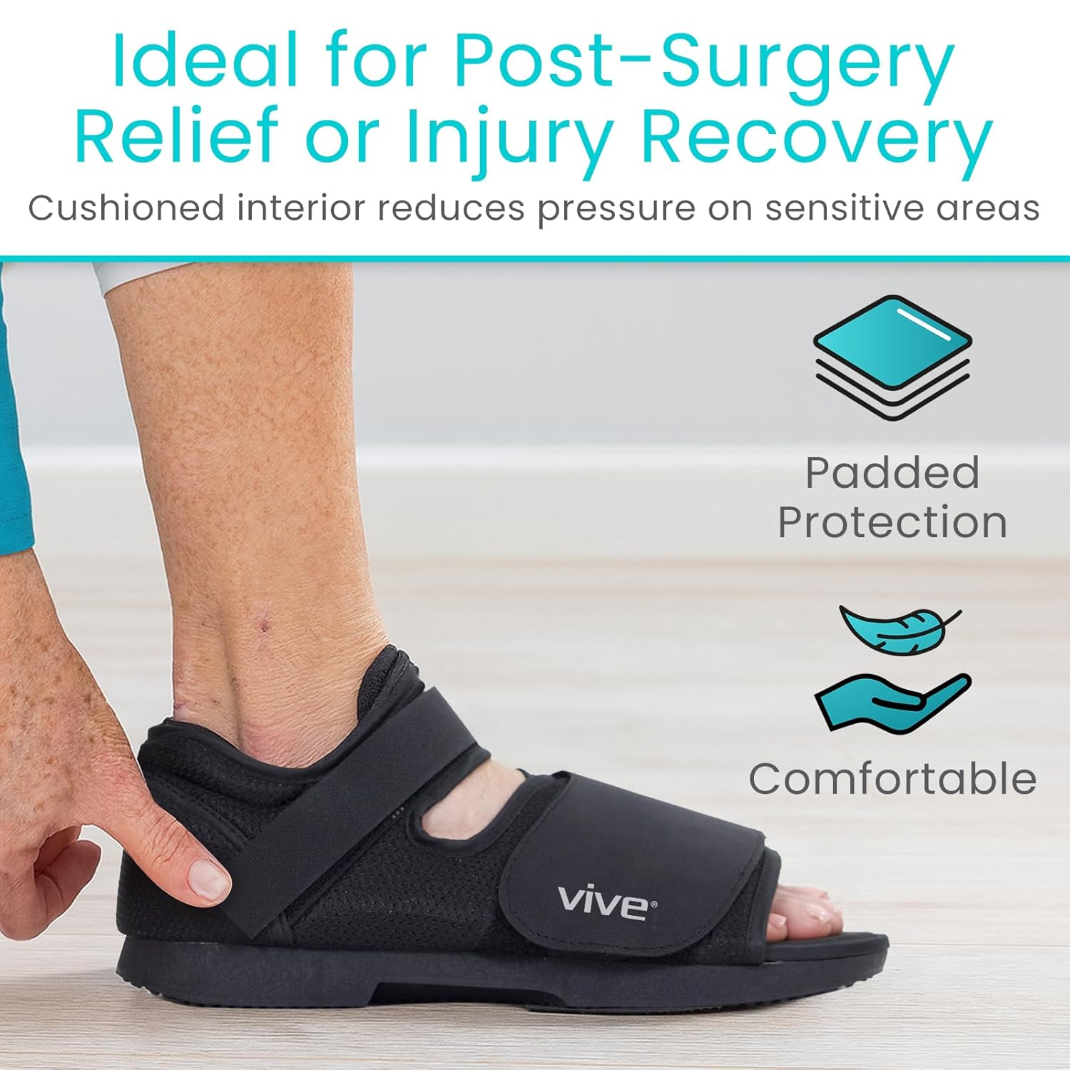 Vive Rounded Post Op Shoe for Injured Foot - Orthopedic Recovery Shoes for Women, Men - Lightweight, Adjustable Medical Walking Shoe for Post Surgery, Stress Fracture, Bunions, Sprains - Left or Right (Medium)