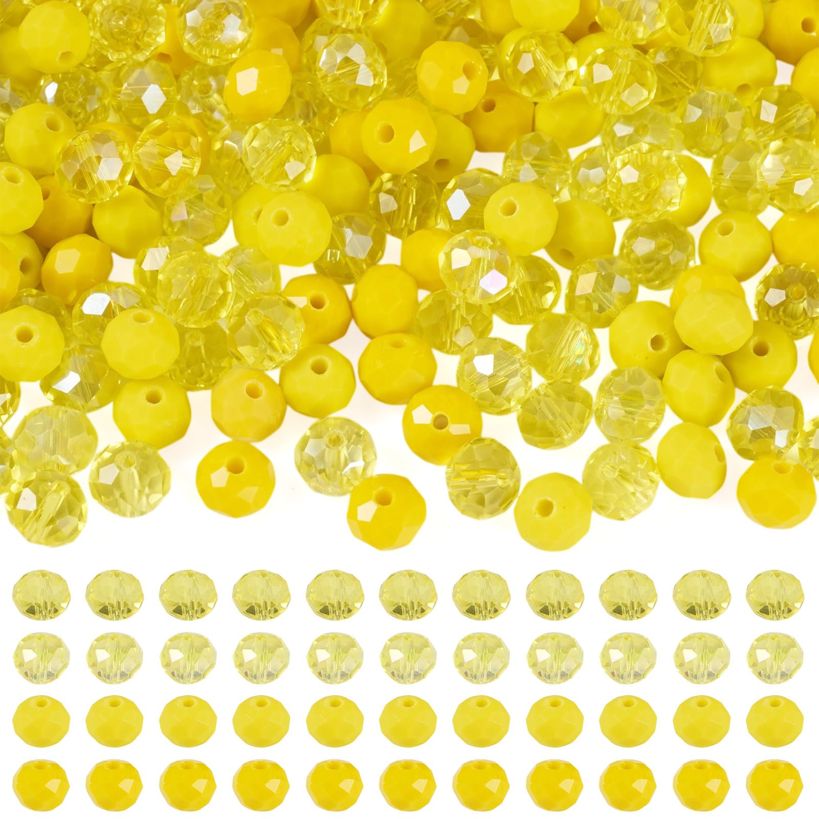 Cheriswelry 200Pcs Yellow Rondelle Glass Beads 7.5-8x6-6.5mm AB Color Plated Faceted Crystal Beads Electroplate Glass Spacer Bead for Jewelry Making Bracelet