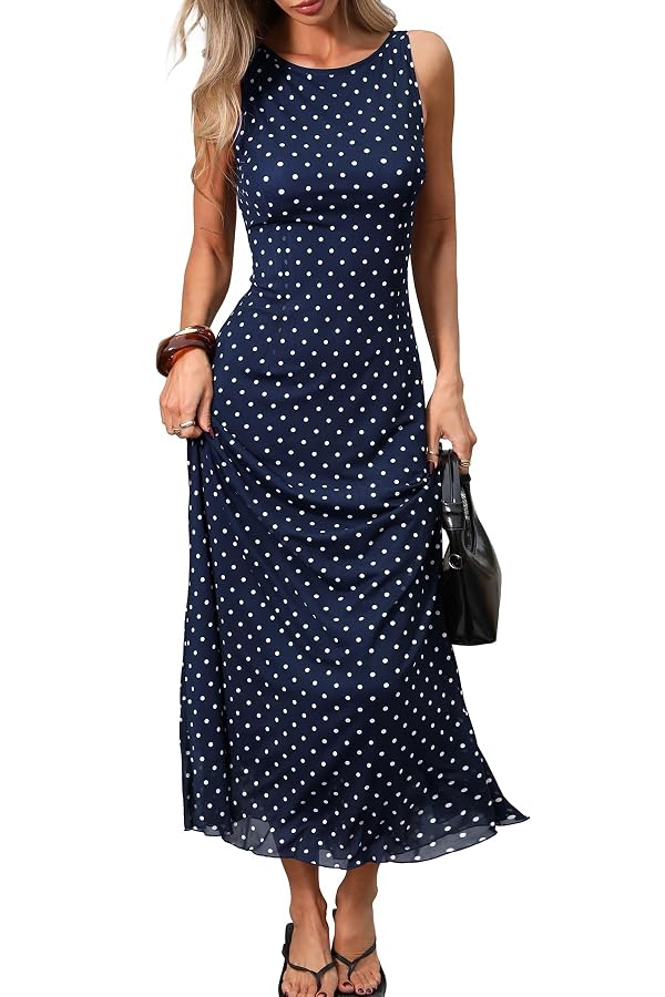 ELLEVEN Women’s Polka Dot Maxi Tank Fit Long Dress Navy Blue X-Large by ELLEVEN - Used condition - US$20.34