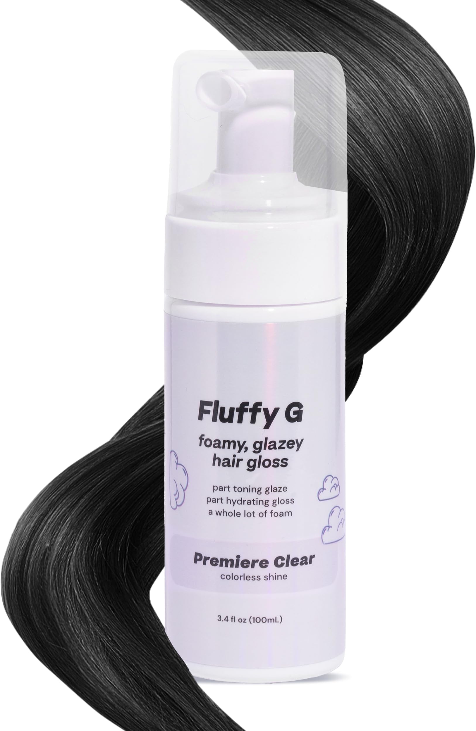 Fluffy G Hair Gloss by Hally Hair, (Clear) - 3.4 fl oz - Hair Glaze for Color-Treated, Fine, Dry & Frizzy Hair - High Shine Shiny Hair Products for Vibrant, Fluffy & Fuller-Looking Hair